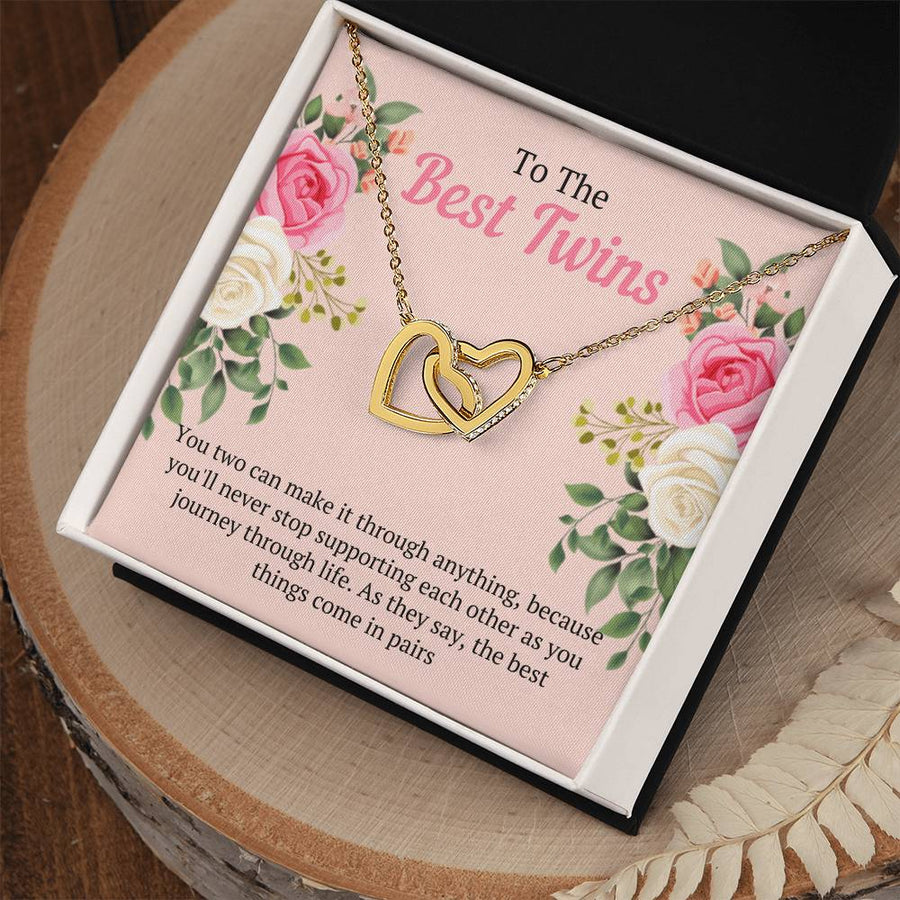 The Best Things Come In Pairs 18K Rose Gold Interlocking Hearts Necklace Jewelry Perfect Birthday Gift for Twins