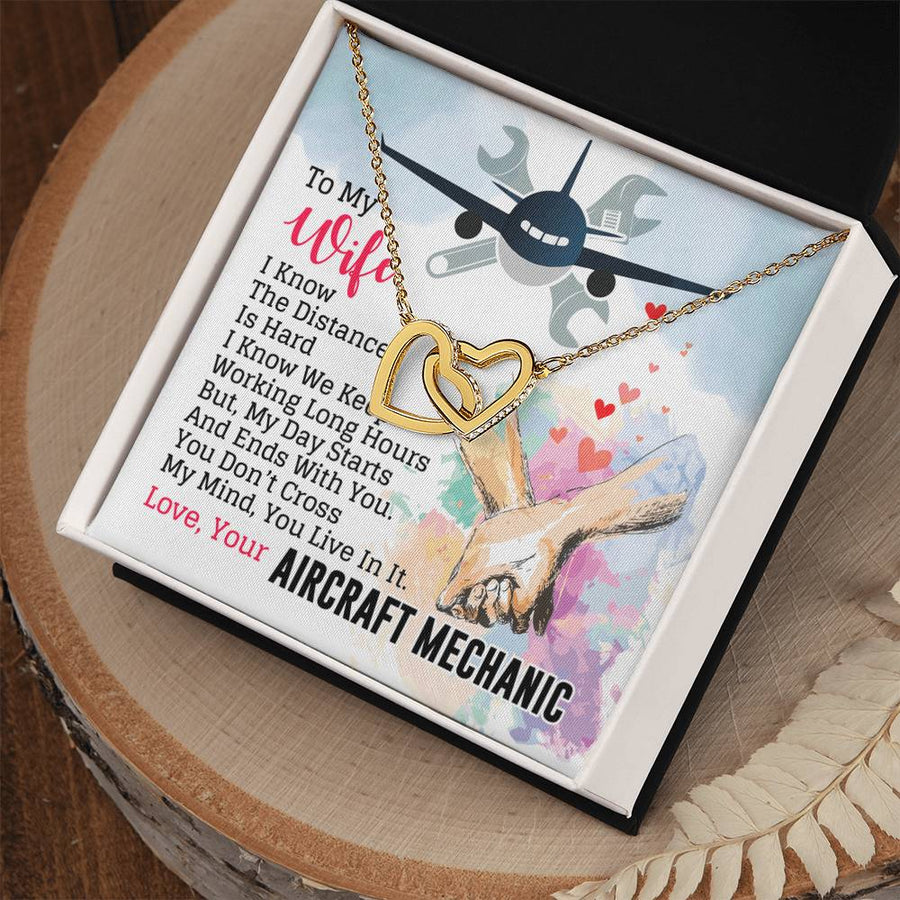 I Know The Distance Is Hard 18K Rose Gold Interlocking Hearts Necklace Jewelry – Thoughtful Gift for Wife from Aircraft Mechanic