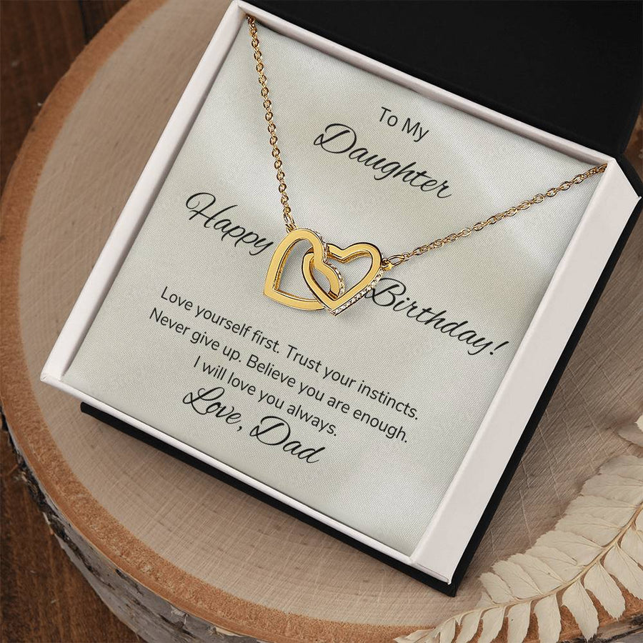 Never Give Up Believe You Are Enough 18K Rose Gold Interlocking Hearts Necklace Jewelry – Beautiful Birthday Gift for Daughter from Dad