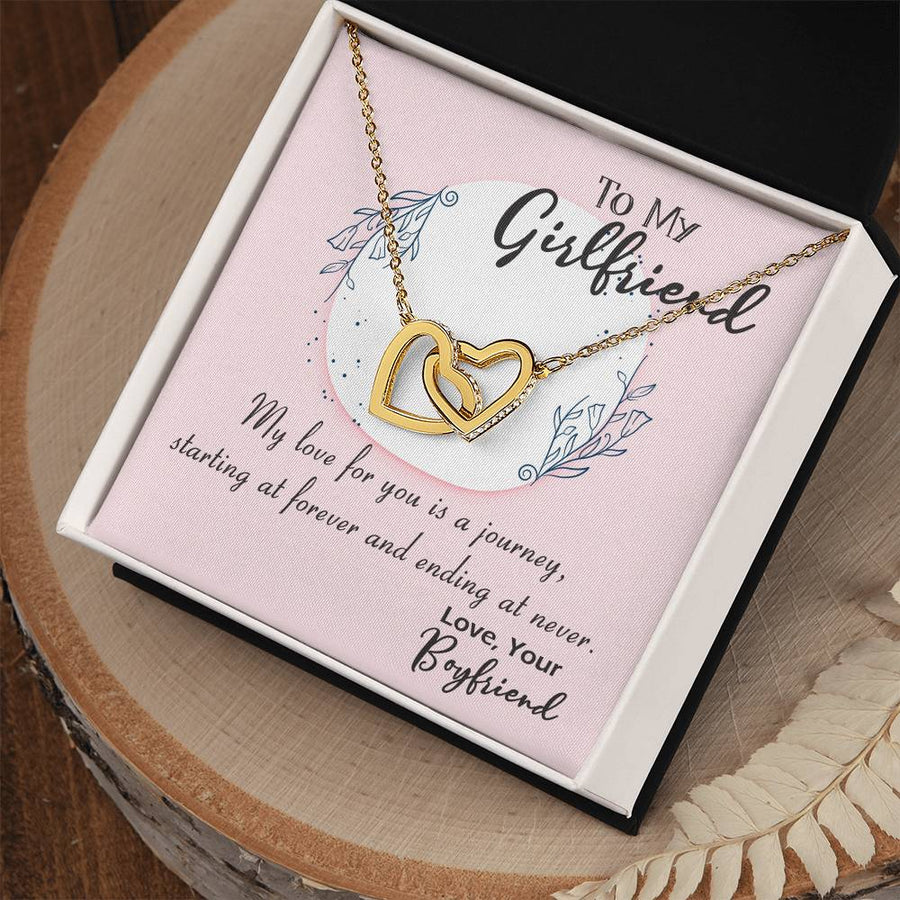 My Love For You Is A Journey With No End 18K Rose Gold Interlocking Hearts Necklace Jewelry Beautiful Gift for Girlfriend Birthday