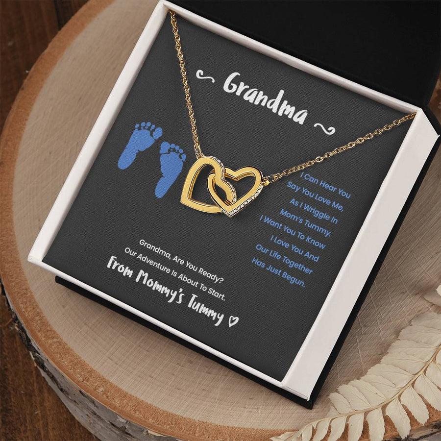 Grandma, Are You Ready? Your Grandson Is Almost Here 18K Rose Gold Interlocking Hearts Necklace Jewelry Loving Gift for New Grandma