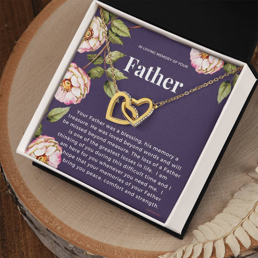 Hope Memories Of Your Father Bring Peace Comfort Strength 18K Rose Gold Interlocking Hearts Necklace Jewelry – Thoughtful Memorial Gift for Loss of Father from Friend