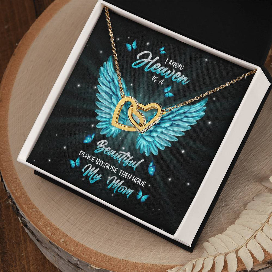 Always My Angel, Forever in My Heart 18K Rose Gold Interlocking Hearts Necklace Jewelry Sentimental Gift for Missing Mom Memorial