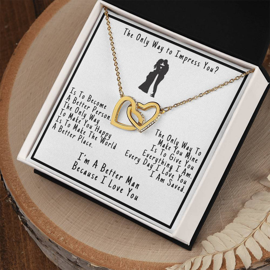 I’m A Better Man Because I Love You 18K Rose Gold Interlocking Hearts Necklace Jewelry Romantic Valentine’s Day Gift
