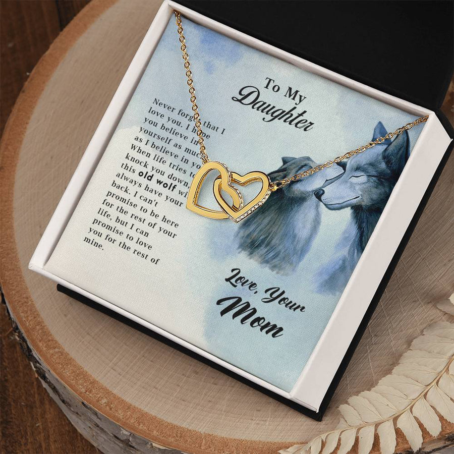 Old Wolf Will Always Have Your Back 18K Rose Gold Interlocking Hearts Necklace Jewelry Special Gift for Daughter from Mom