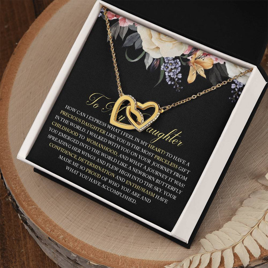 Walked With You On Your Journey From Childhood To Womanhood 18K Rose Gold Interlocking Hearts Necklace Jewelry Beautiful Gift for Daughter Birthday