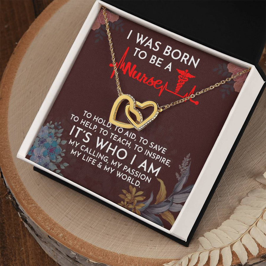 Born to Be a Nurse It’s Who I Am 18K Rose Gold Interlocking Hearts Necklace Jewelry Special Birthday Gift for Her Nurse