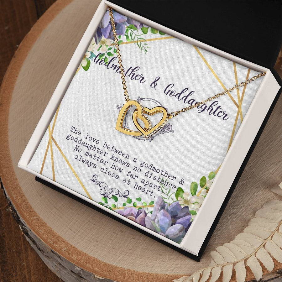 No Distance Can Break Our Bond 18K Rose Gold Interlocking Hearts Necklace Jewelry Sentimental Gift for Goddaughter from Godmother