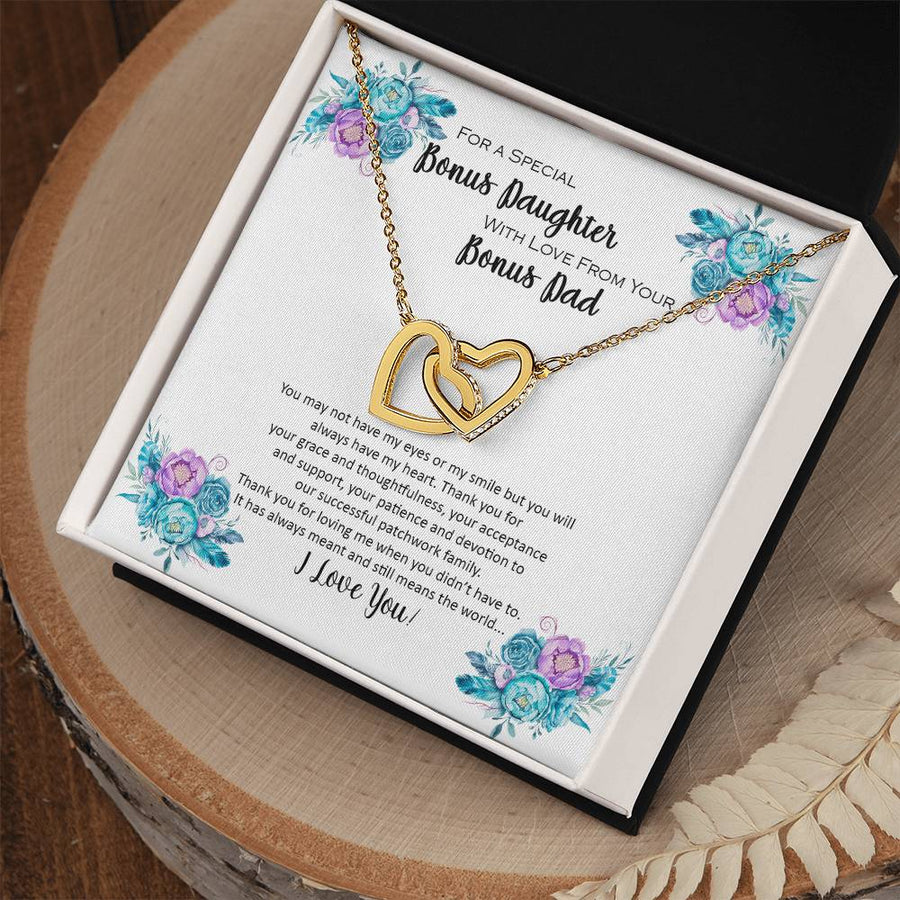 You Will Always Have My Heart Bonus Dad To Daughter 18K Rose Gold Interlocking Hearts Necklace Jewelry Perfect Gift for Bonus Daughter