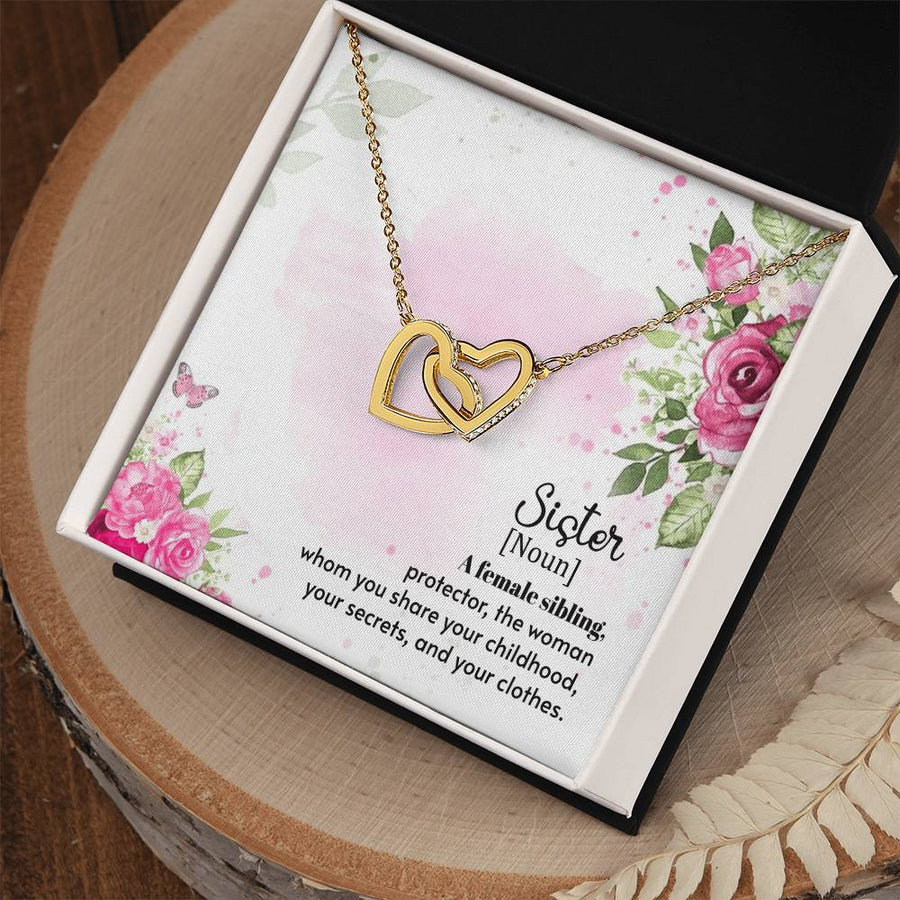 Share Your Childhood Your Secrets And Your Clothes 18K Rose Gold Interlocking Hearts Necklace Jewelry – Beautiful Birthday Gift for Sister from Sister