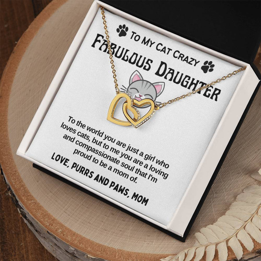 A Cat Crazy Fabulous Daughter 18K Rose Gold Interlocking Hearts Necklace Jewelry Unique Gift from Mom