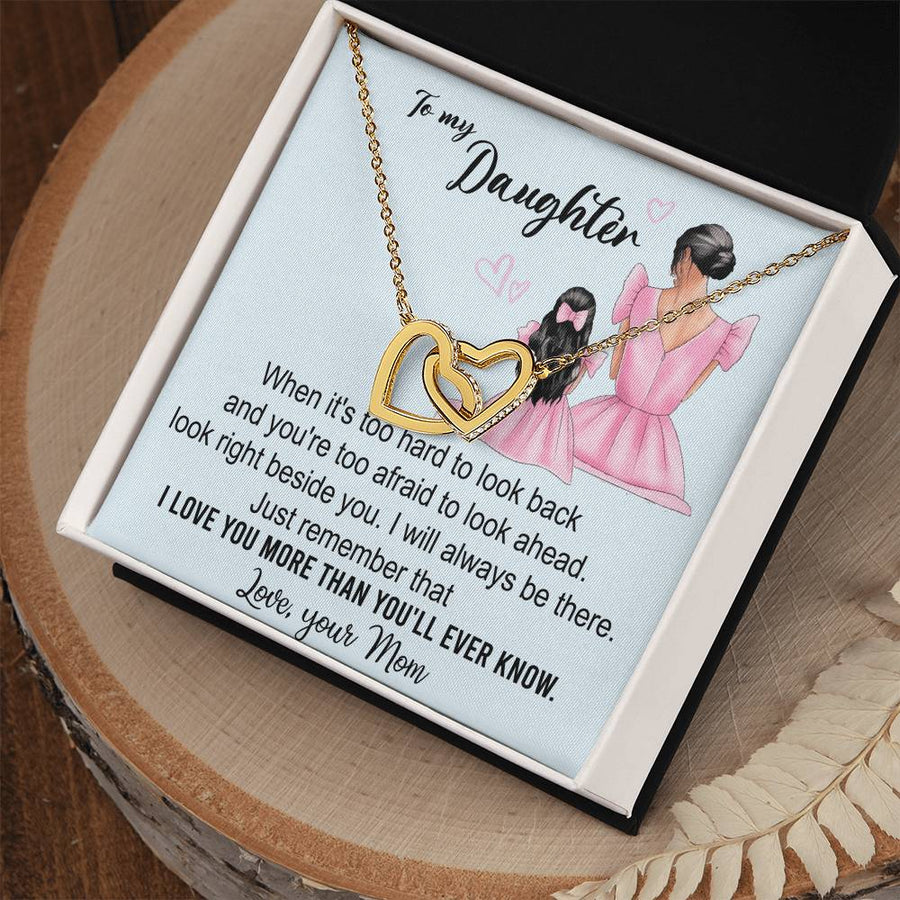 When It’s Too Hard to Look Back I’ll Always Be There 18K Rose Gold Interlocking Hearts Necklace Jewelry Special Gift for Daughter Birthday from Mom