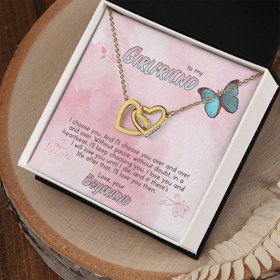 I'll Always Choose You 18K Rose Gold Interlocking Hearts Necklace Jewelry Romantic Gift for Girlfriend Anniversary from Boyfriend