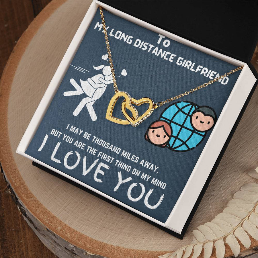 The First Thing on My Mind 18K Rose Gold Interlocking Hearts Necklace Jewelry Romantic Gift for Long Distance Girlfriend Anniversary