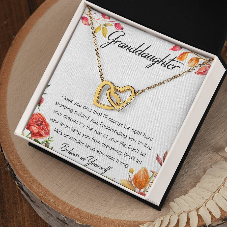 Live Your Dreams Fearlessly Granddaughter 18K Rose Gold Interlocking Hearts Necklace Jewelry Sentimental Support Gift from Grandma