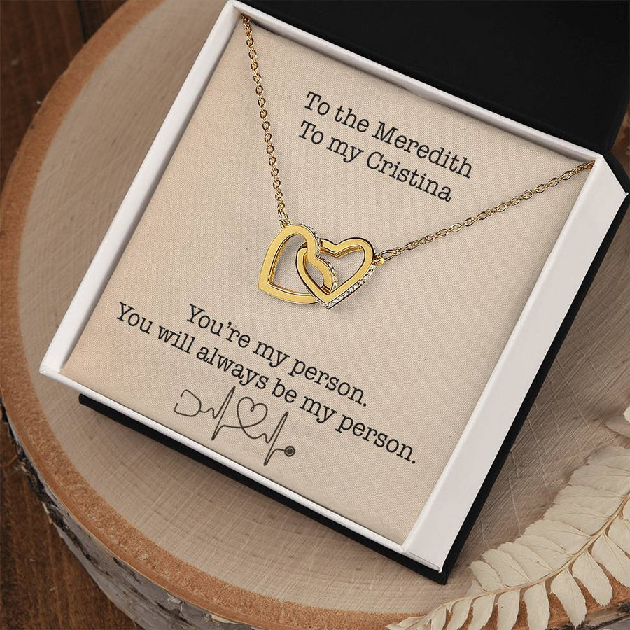 You’re My Person Always 18K Rose Gold Interlocking Hearts Necklace Jewelry Friendship Gift for Best Friend Grey’s Anatomy Fans