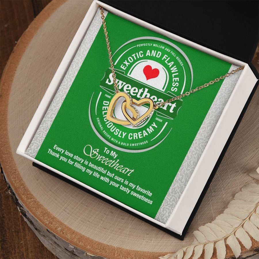 Deliciously Creamy Sweetheart 18K Rose Gold Interlocking Hearts Necklace Jewelry Perfect Gift for Beer Lover’s Wife Anniversary