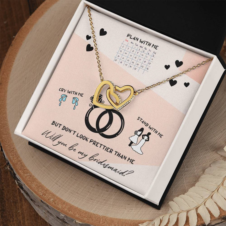Will You Be My Bridesmaid Proposal 18K Rose Gold Interlocking Hearts Necklace Jewelry Unique Wedding Party Gift