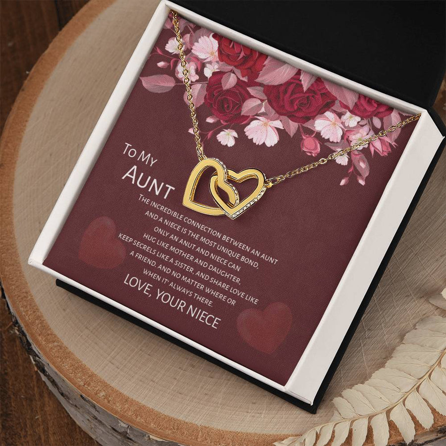 Keep Secrets Like a Sister Share Love Like Friend 18K Rose Gold Interlocking Hearts Necklace Jewelry Special Gift for Aunt Birthday