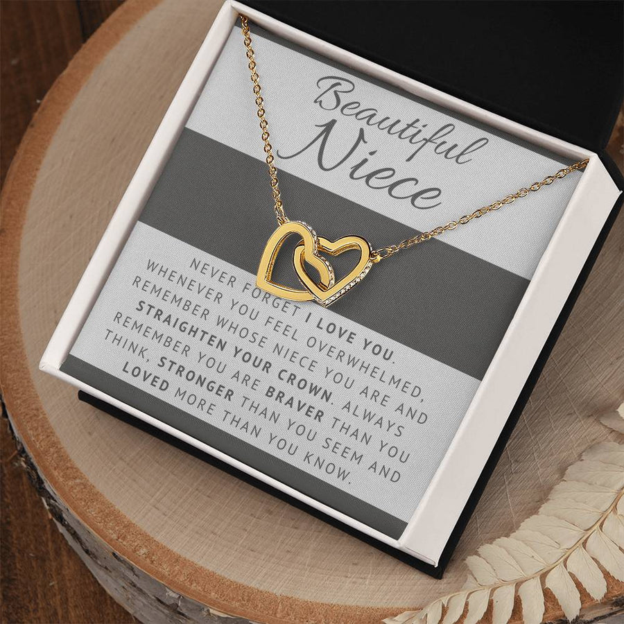 Whenever You Feel Overwhelmed Remember Whose Niece You Are 18K Rose Gold Interlocking Hearts Necklace Jewelry Special Gift for Niece Birthday