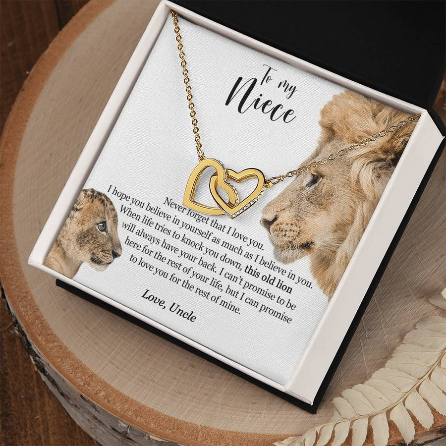 This Old Lion Will Always Have Your Back 18K Rose Gold Interlocking Hearts Necklace Jewelry Special Gift for Niece Birthday from Uncle