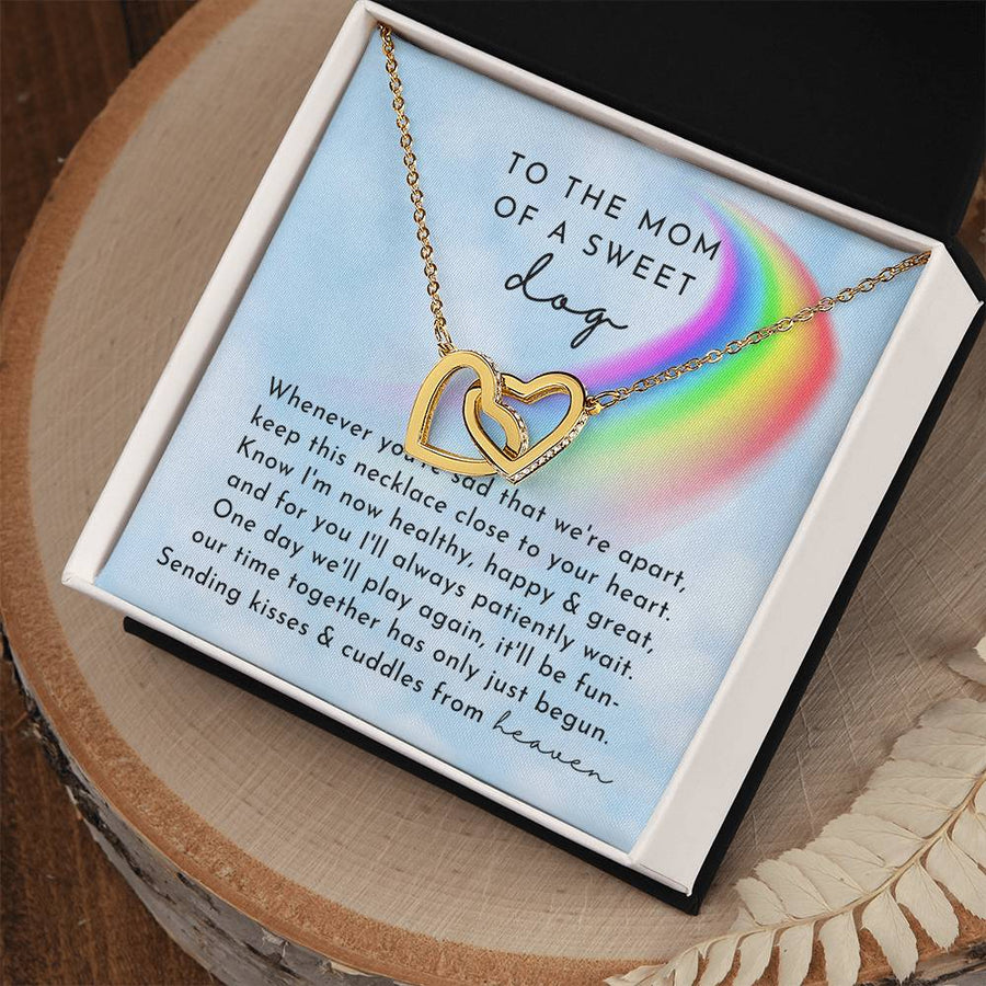 I'll Always Patiently Wait 18K Rose Gold Interlocking Hearts Necklace Jewelry Rainbow Bridge Dog Sympathy Gift