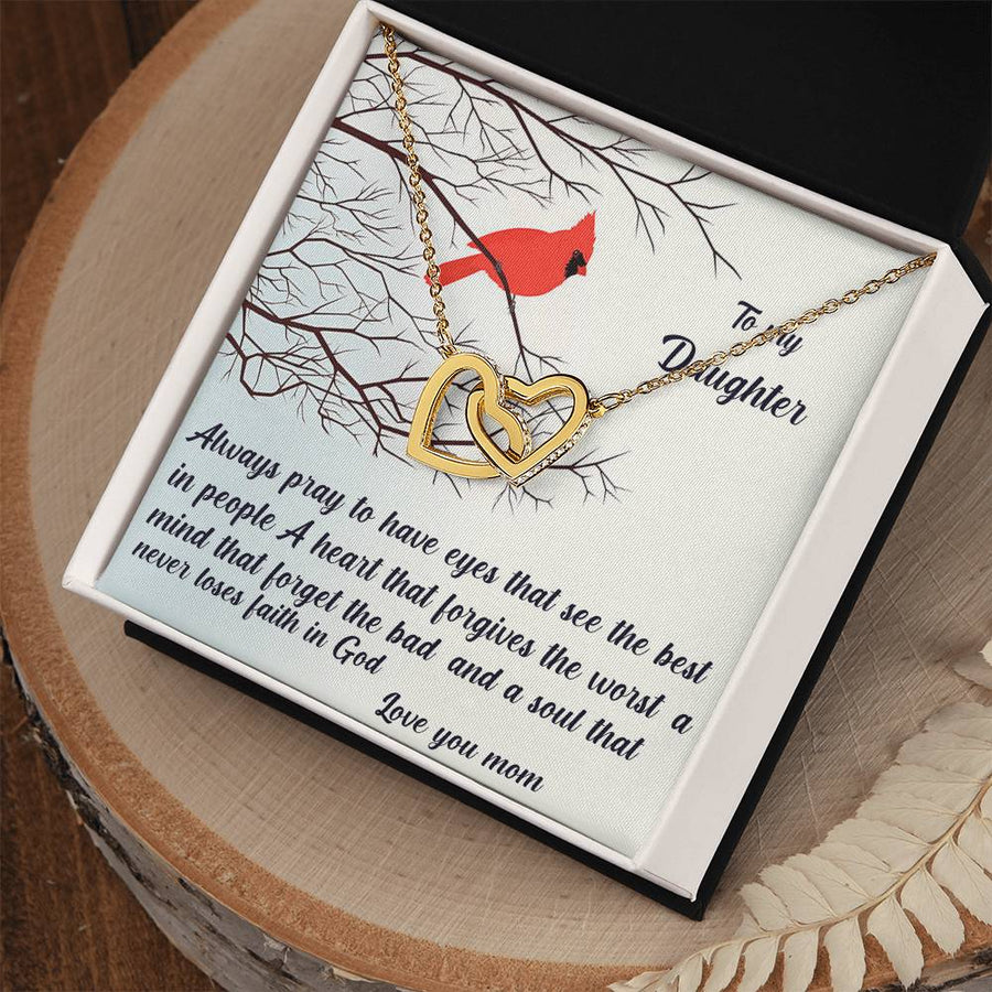 Red Cardinal Always Sees The Good 18K Rose Gold Interlocking Hearts Necklace Jewelry Perfect Gift for Daughter Birthday