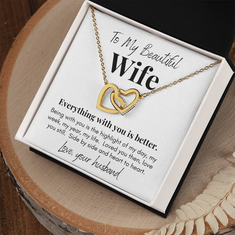 Everything With You Is Better 18K Rose Gold Interlocking Hearts Necklace Jewelry Beautiful Gift for Wife from Husband