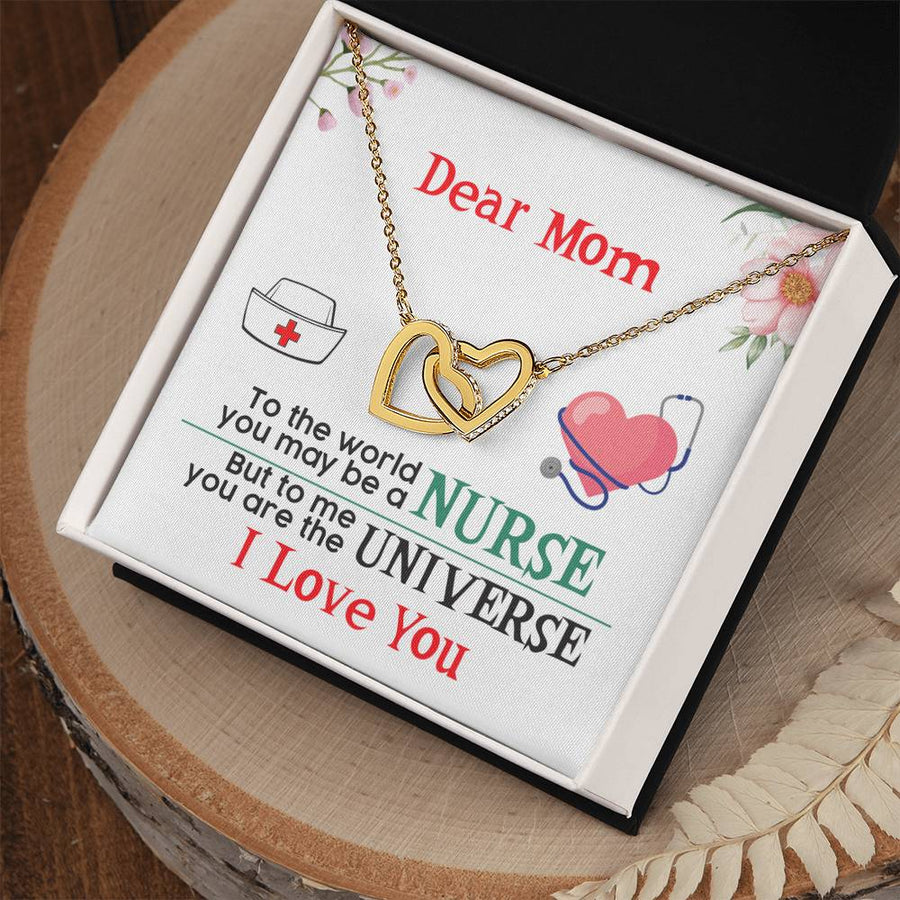 My Mom, My Hero Nurse 18K Rose Gold Interlocking Hearts Necklace Jewelry Heartfelt Gift for Nurse Mom Birthday