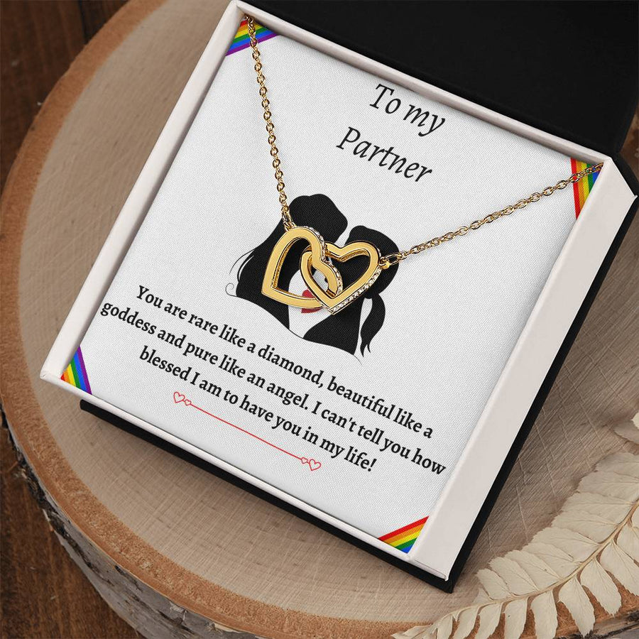 Blessed to Have You in My Life 18K Rose Gold Interlocking Hearts Necklace Jewelry Heartfelt Gift for Lesbian Partner Anniversary