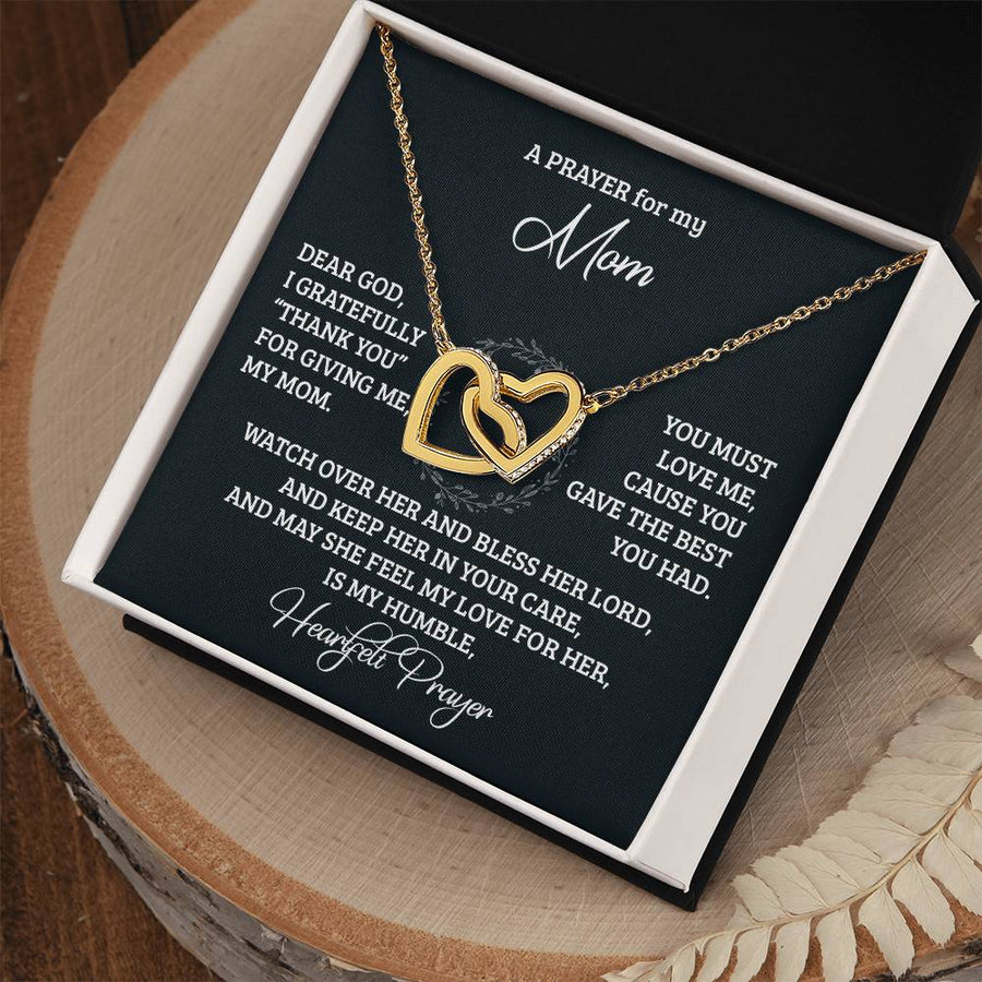 I Gratefully Thank You For Giving Me My Mom 18K Rose Gold Interlocking Hearts Necklace Jewelry – Beautiful Prayer Birthday Gift for Mom