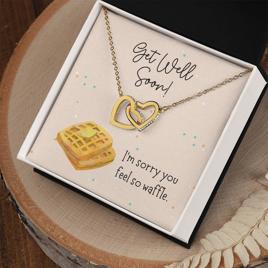 Get Well Soon Waffle Message 18K Rose Gold Interlocking Hearts Necklace Jewelry Special Gift for Friend Birthday