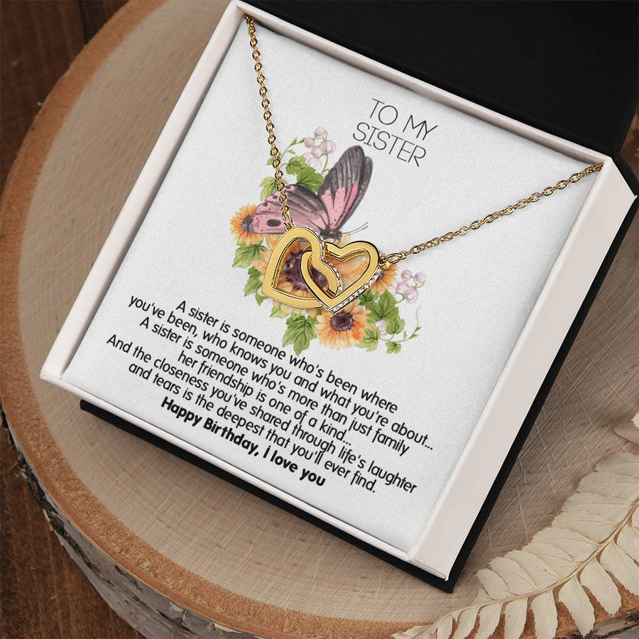 A Sister Is a Gift Like No Other 18K Rose Gold Interlocking Hearts Necklace Jewelry Heartfelt Birthday Gift for Sister from Sibling