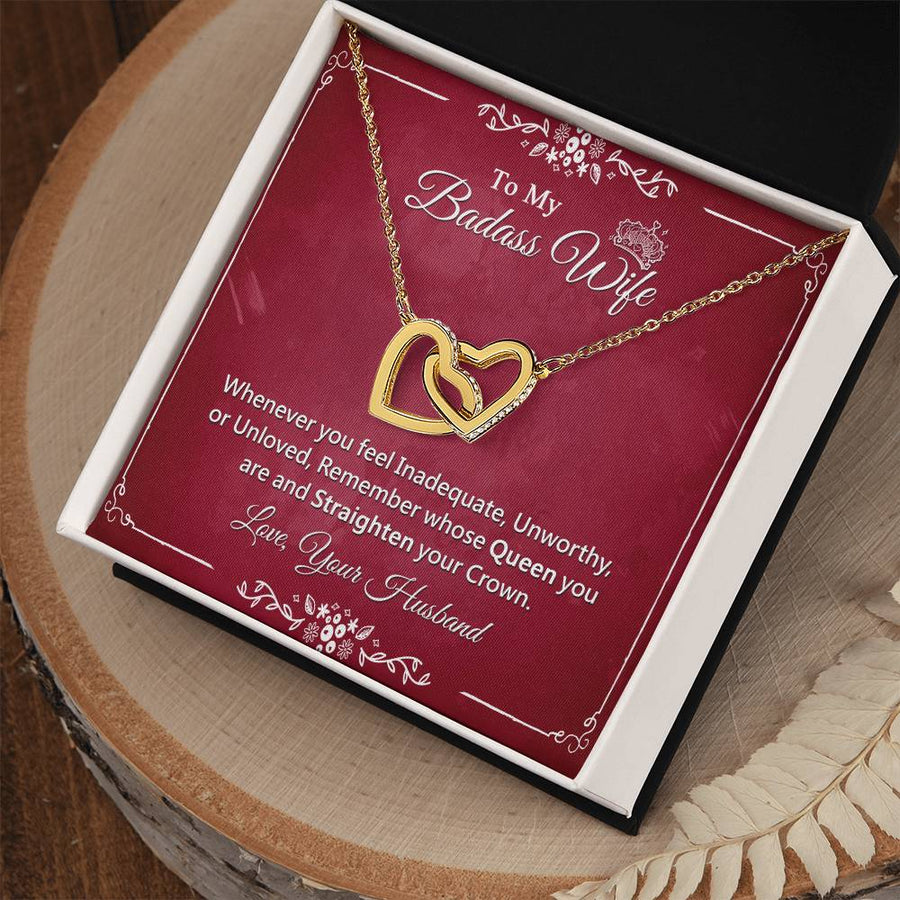 Because You Are My Queen 18K Rose Gold Interlocking Hearts Necklace Jewelry Perfect Anniversary Gift for Badass Wife from Husband