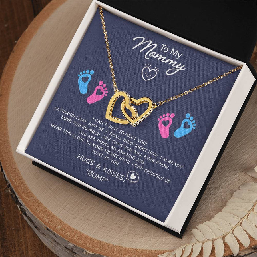 Can’t Wait to Meet You Mommy 18K Rose Gold Interlocking Hearts Necklace Jewelry Beautiful Gift for Mom