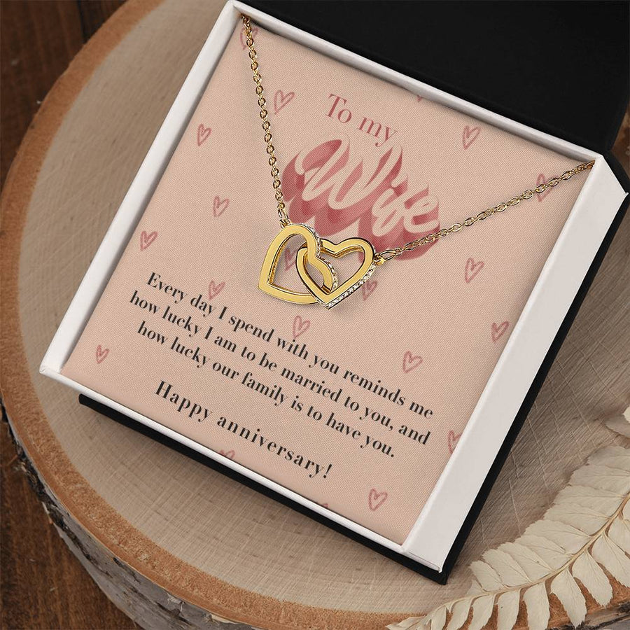 How Lucky Our Family Is To Have You 18K Rose Gold Interlocking Hearts Necklace Jewelry Special Gift for Wife Anniversary