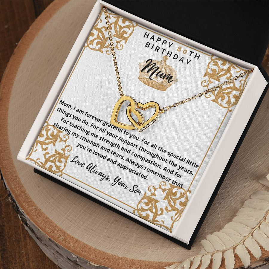 Always Remember That You’re Loved And Appreciated 18K Rose Gold Interlocking Hearts Necklace Jewelry – Perfect 80th Birthday Gift for Mum from Son
