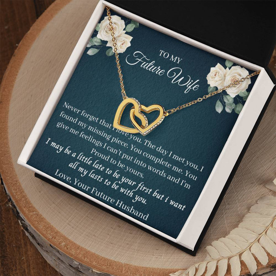 My Missing Piece – Proud to Be Yours 18K Rose Gold Interlocking Hearts Necklace Jewelry Romantic Gift for Future Wife Wedding