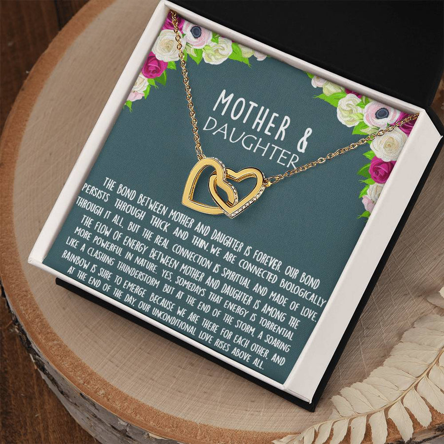 Our Unconditional Love Rises Above All 18K Rose Gold Interlocking Hearts Necklace Jewelry Special Gift for Mother Daughter Bonding