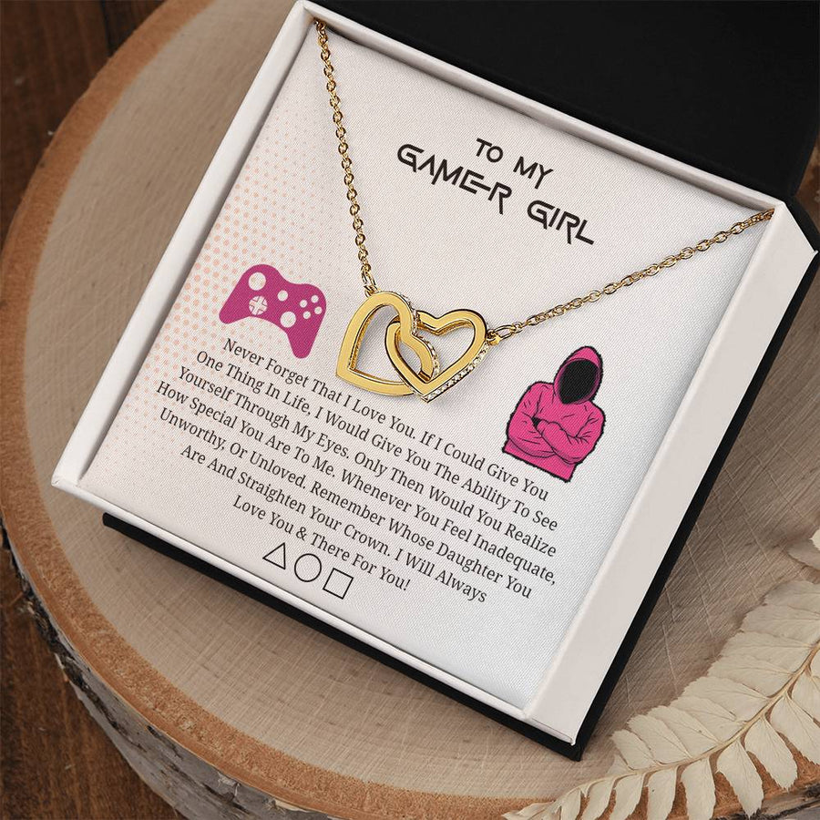 You Are Loved Gamer Girl 18K Rose Gold Interlocking Hearts Necklace Jewelry Heartfelt Gift for Daughter