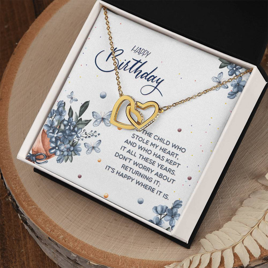 To The Child Who Stole My Heart 18K Rose Gold Interlocking Hearts Necklace Jewelry Beautiful Birthday Gift for Daughter