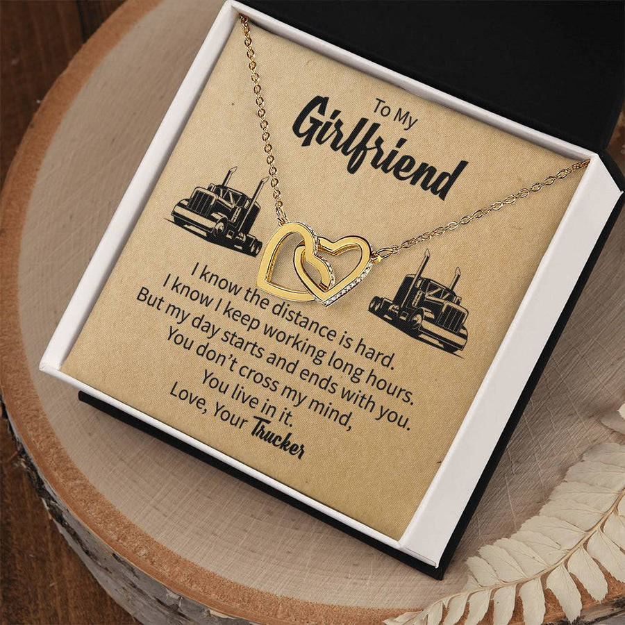 Love That Travels Every Mile 18K Rose Gold Interlocking Hearts Necklace Jewelry Sentimental Gift for Girlfriend Truck Driver Anniversary
