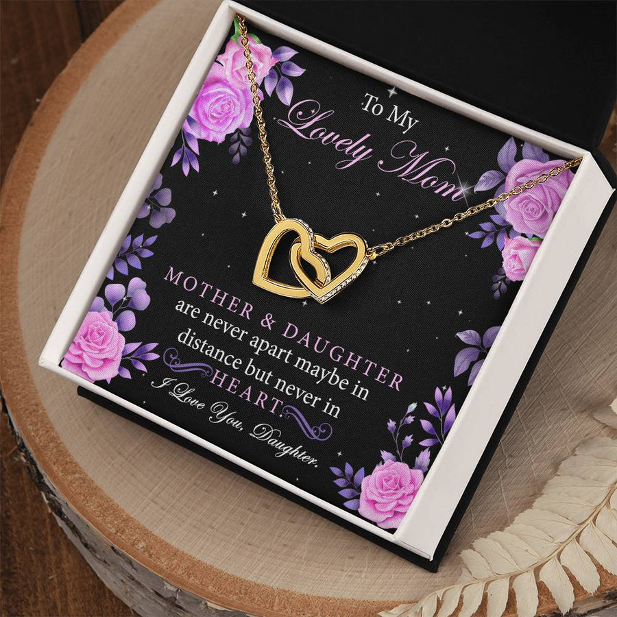 Mother and Daughter Never Apart 18K Rose Gold Interlocking Hearts Necklace Jewelry Sentimental Gift for Mom from Daughter Birthday