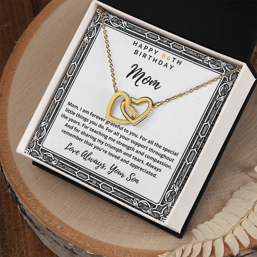 For All The Special Little Things You Do 18K Rose Gold Interlocking Hearts Necklace Jewelry – Beautiful 60th Birthday Gift for Mom from Son