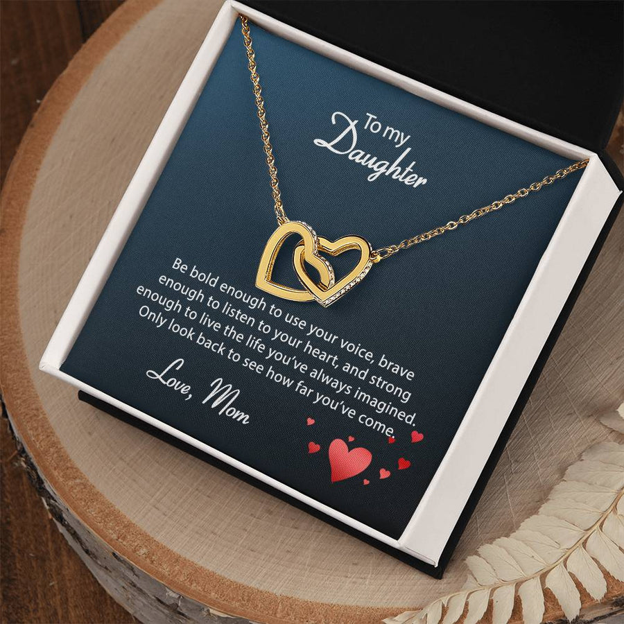 Only Look Back To See How Far You’ve Come 18K Rose Gold Interlocking Hearts Necklace Jewelry Special Gift for Daughter Birthday from Mom