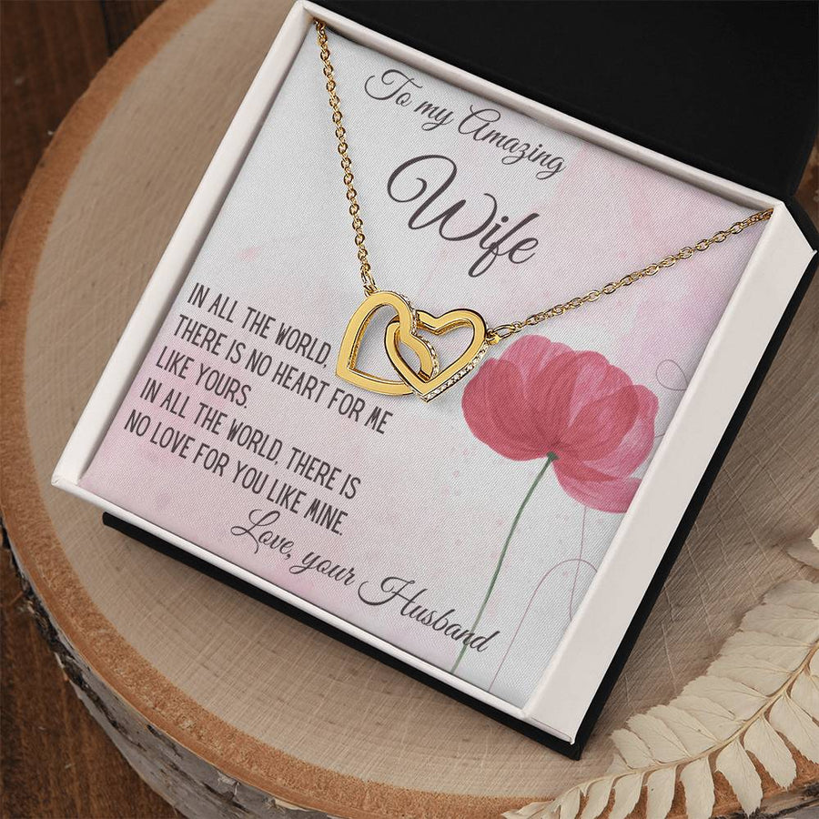 No Heart for Me Like Yours 18K Rose Gold Interlocking Hearts Necklace Jewelry Romantic Gift for Wife Anniversary from Husband