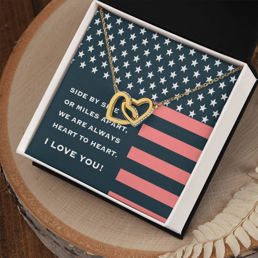 We Are Always Heart To Heart 18K Rose Gold Interlocking Hearts Necklace Jewelry Special Gift for Militarry Wife Birthday