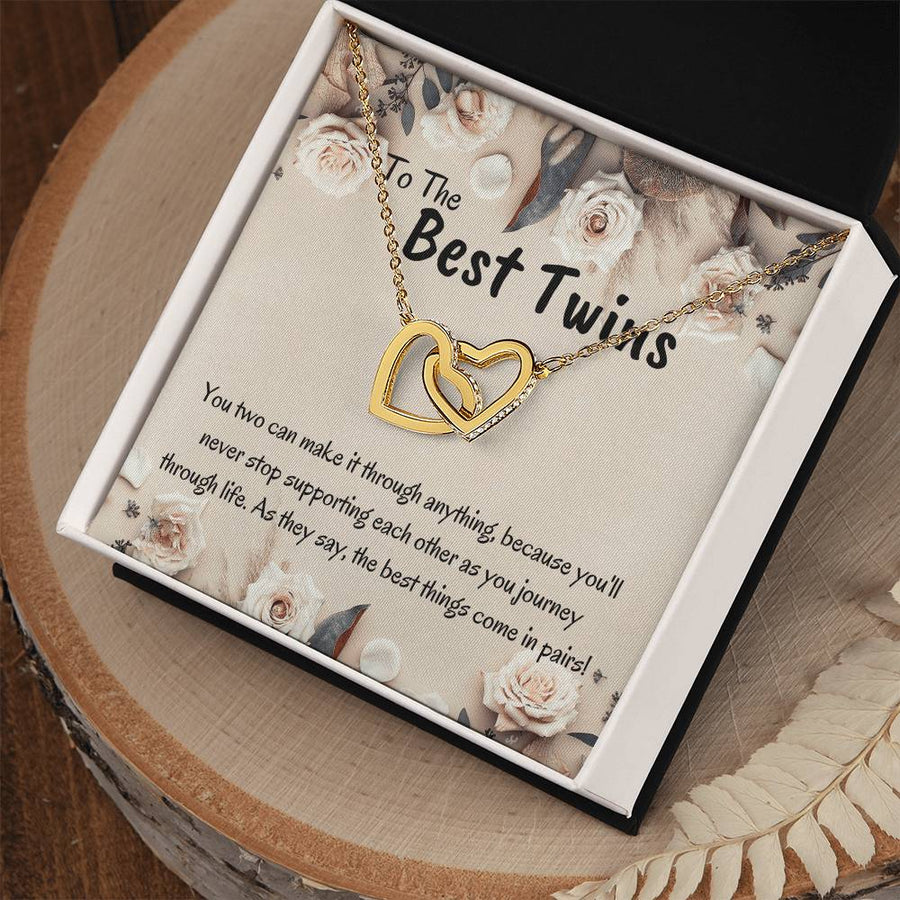 You Two Can Make It Through Anything 18K Rose Gold Interlocking Hearts Necklace Jewelry Special Birthday Gift for Twins