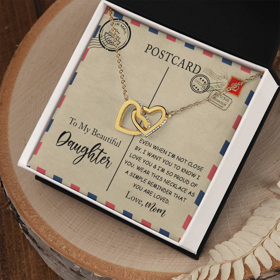 Even When I’m Not Close By Love You Proud of You 18K Rose Gold Interlocking Hearts Necklace Jewelry Beautiful Gift for Daughter Birthday from Mom