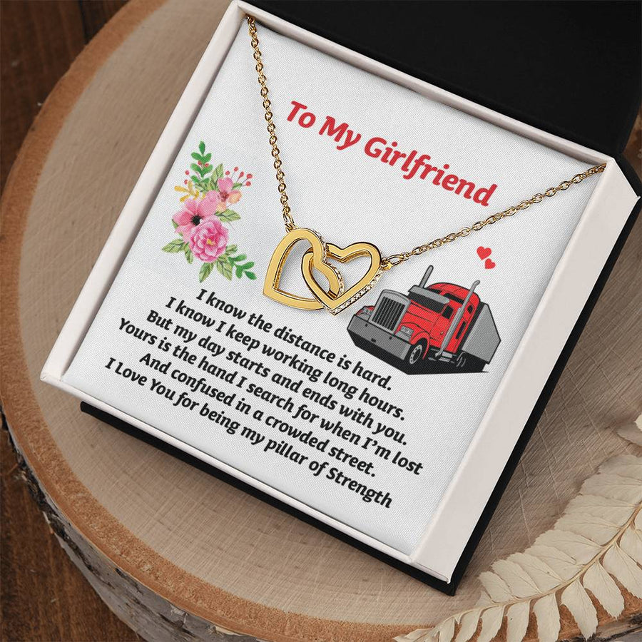 My Pillar of Strength Across the Miles 18K Rose Gold Interlocking Hearts Necklace Jewelry Heartfelt Gift for Long Distance Girlfriend Trucker Anniversary